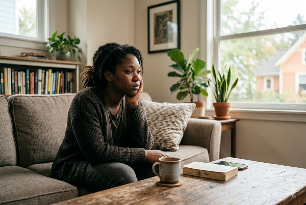 African American in Afrocentric therapy session with culturally aligned therapist