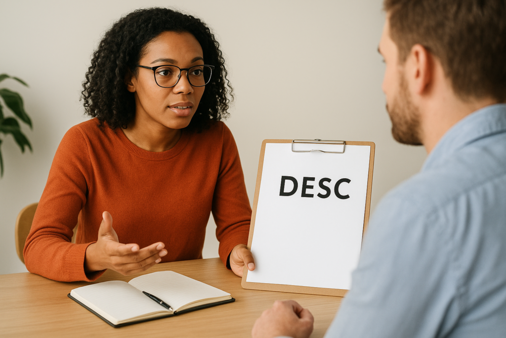 Person practicing assertive communication techniques in everyday situations