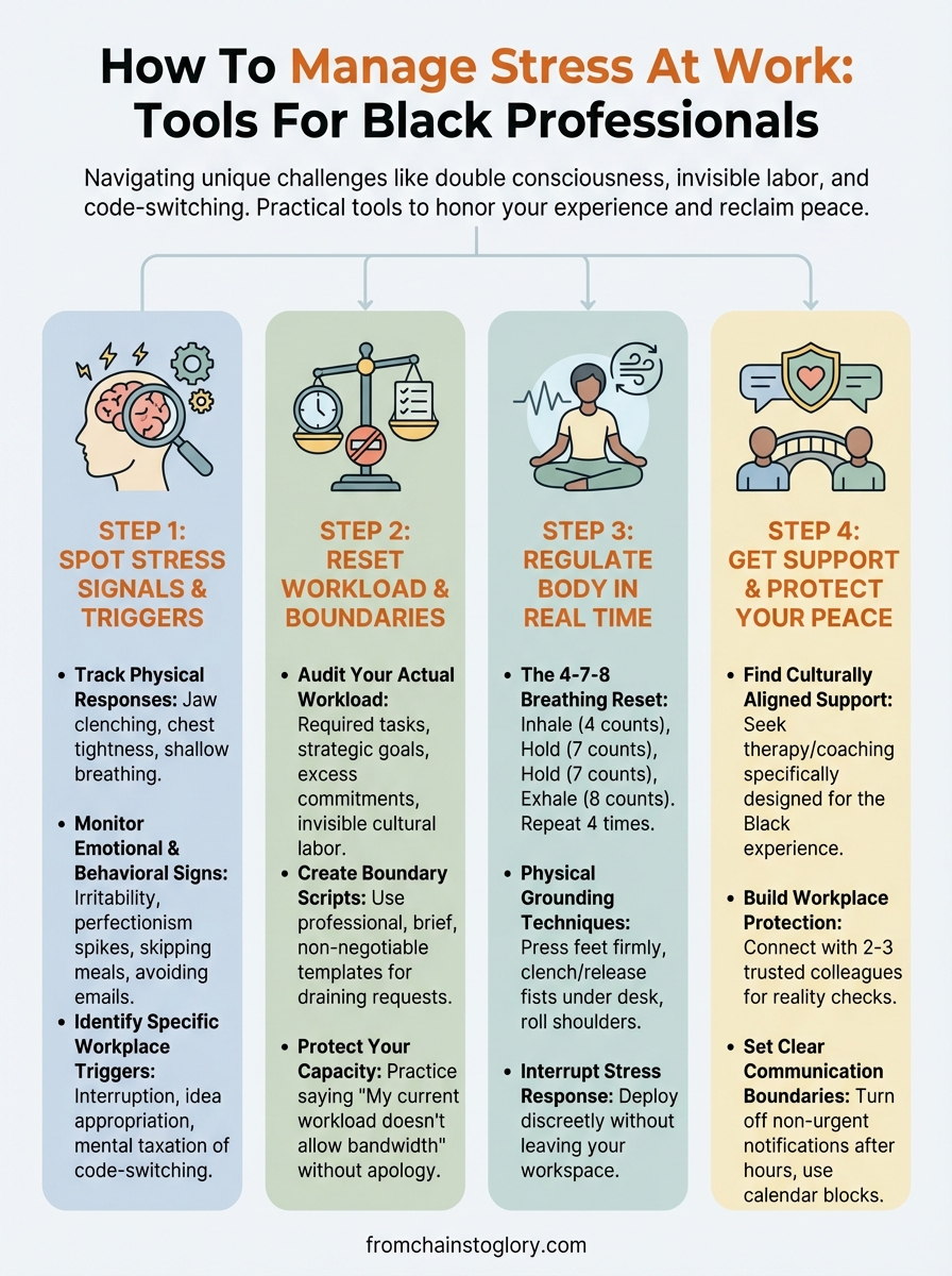 How to manage stress at work infographic with tools for Black professionals