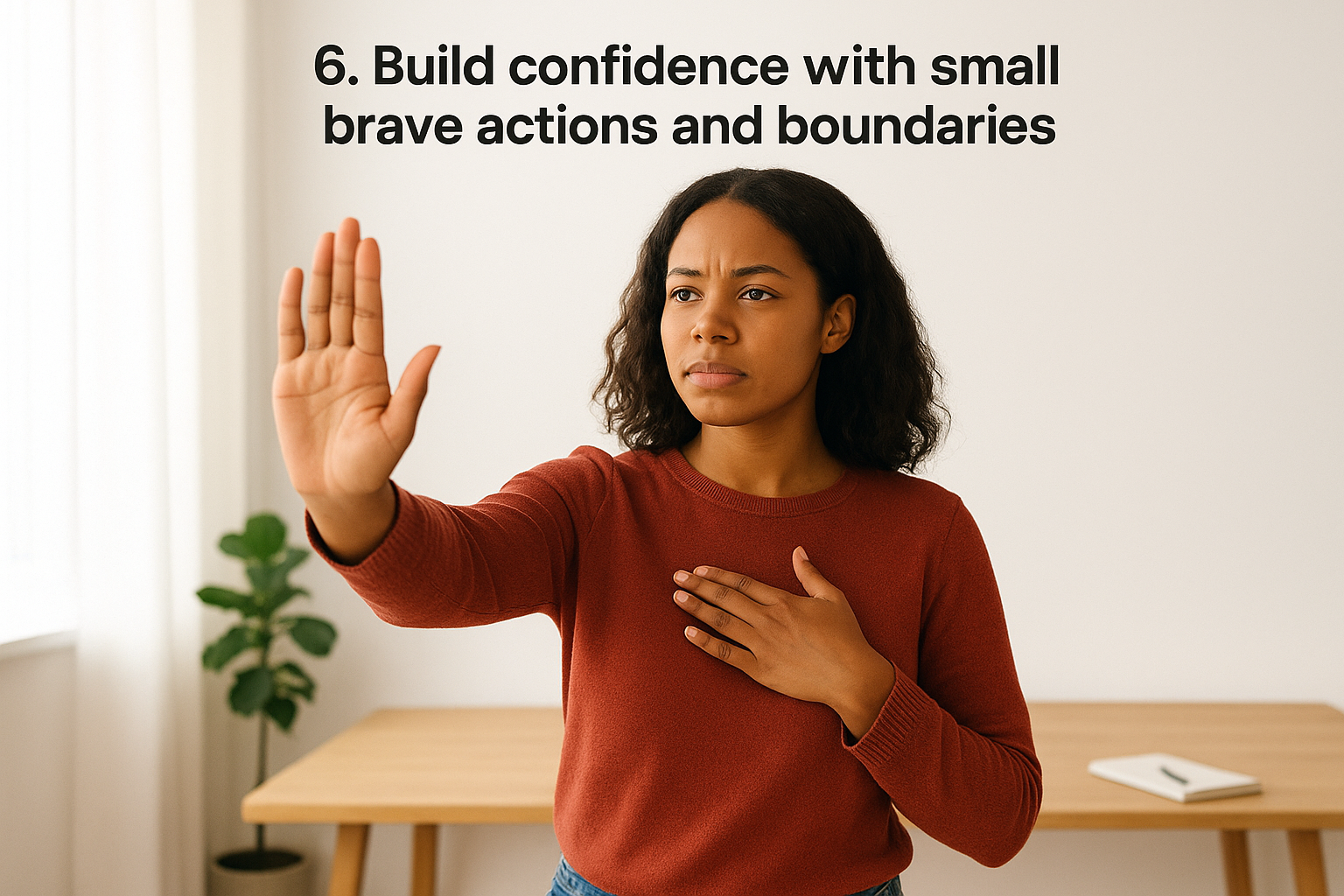 Person taking small brave actions to build confidence and improve self-esteem