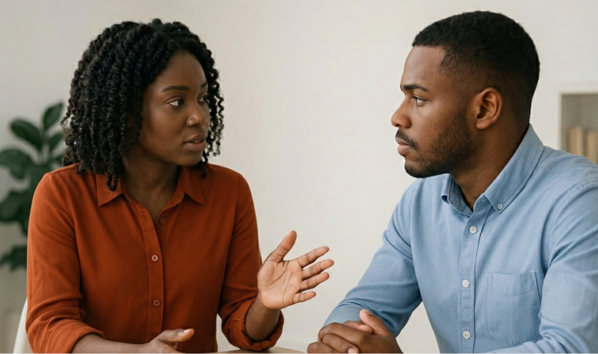 Black professional using assertive communication skills in a workplace meeting